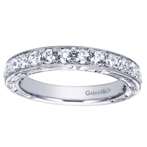 Hand Engraved 14K White Gold Micro Pavé Diamond Anniversary Band