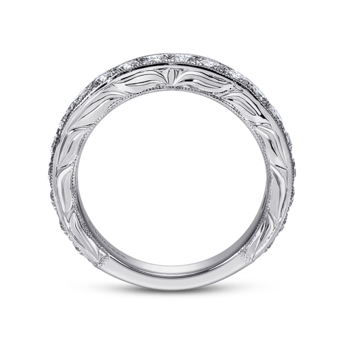 Hand Engraved Platinum Micro Pavé Diamond Anniversary Band