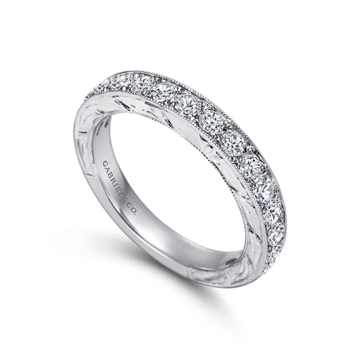 Hand Engraved Platinum Micro Pavé Diamond Anniversary Band