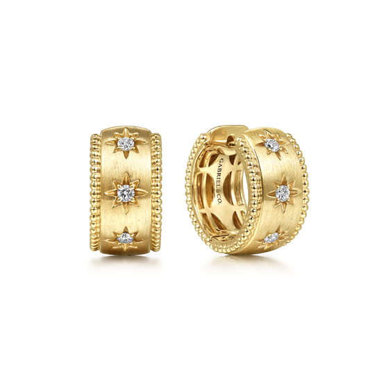 Huggie Earrings 14K Yellow Gold Diamond 0.15ct 15mm Bujukan