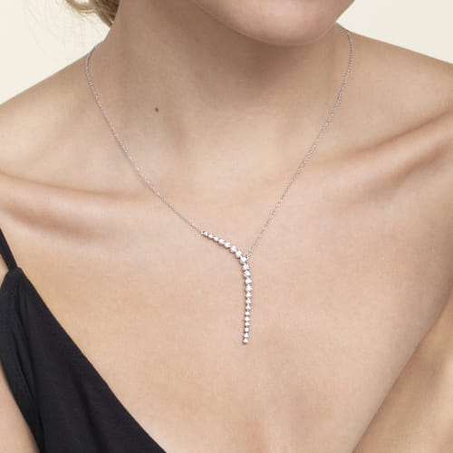 Lariat Y Necklace 14K White Gold Diamond 0.75ct