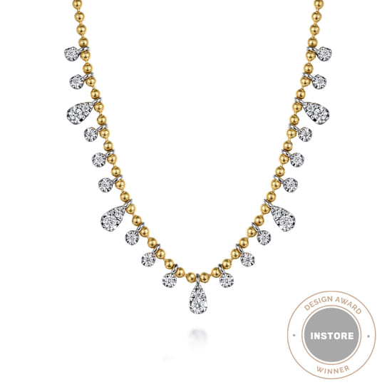 Layered Necklace Droplet 14K White and Yellow Gold Diamond 0.5ct Bujukan