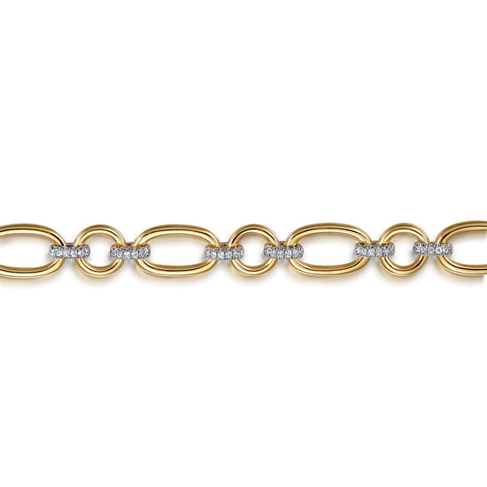 Link Chain Bracelet 14K White and Yellow Gold Diamond 0.4ct angle 2