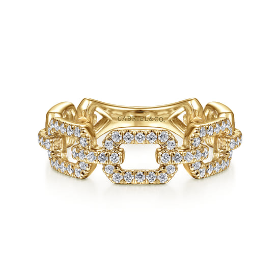 Link Chain Ring 14K Yellow Gold Diamond 0.35ct Link Chain Ring 14K Yellow Gold Diamond 0.35ct