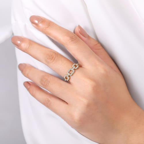 Link Chain Ring 14K Yellow Gold Diamond 0.35ct