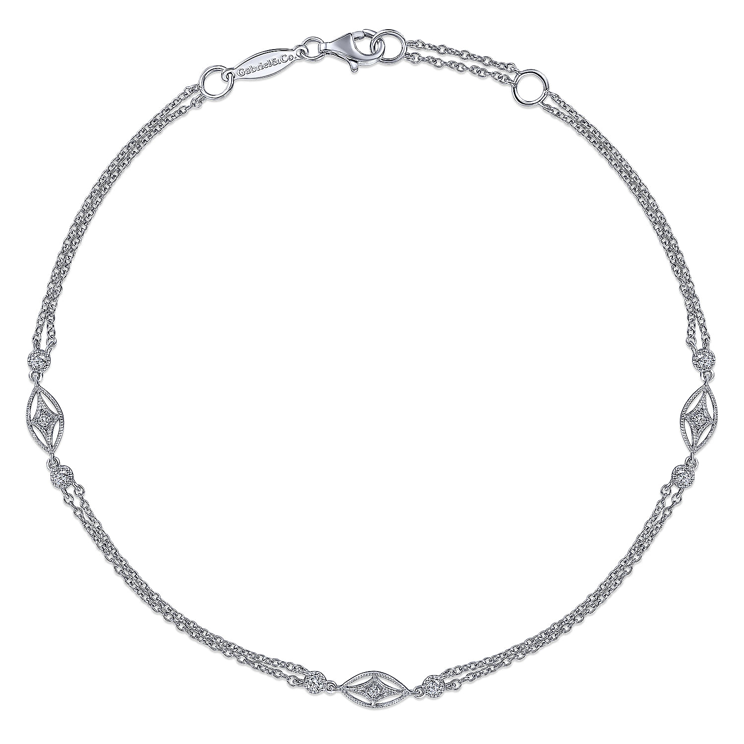 Gabriel - Multi Row 925 Sterling Silver Chain Ankle Bracelet with White Sapphire Marquise Stations