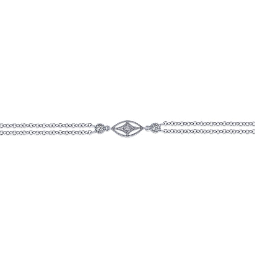 Multi Row 925 Sterling Silver Chain Ankle Bracelet with White Sapphire Marquise Stations