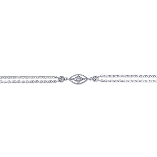 Multi Row 925 Sterling Silver Chain Ankle Bracelet with White Sapphire Marquise Stations angle 2