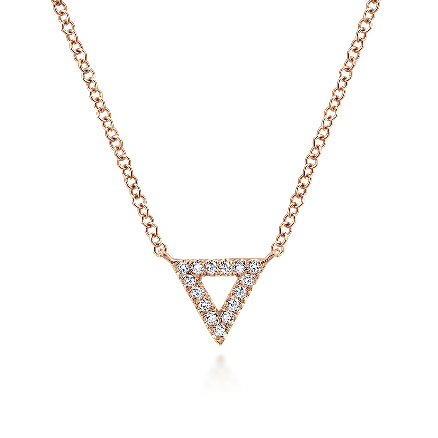 Open 14K Rose Gold Diamond Pavé Triangle Pendant Necklace