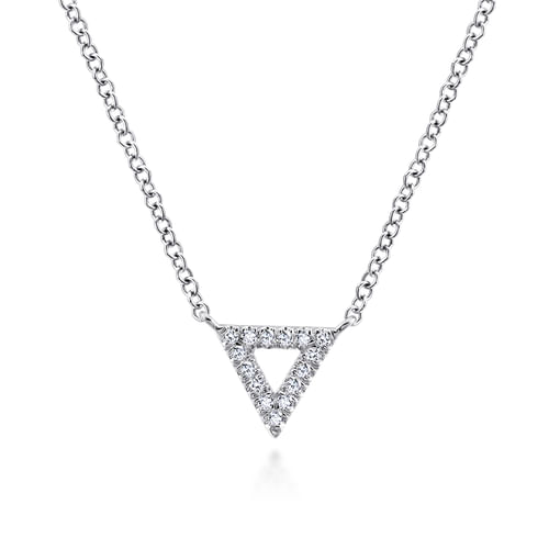 Open 14K White Gold Diamond Pavé Triangle Pendant Necklace