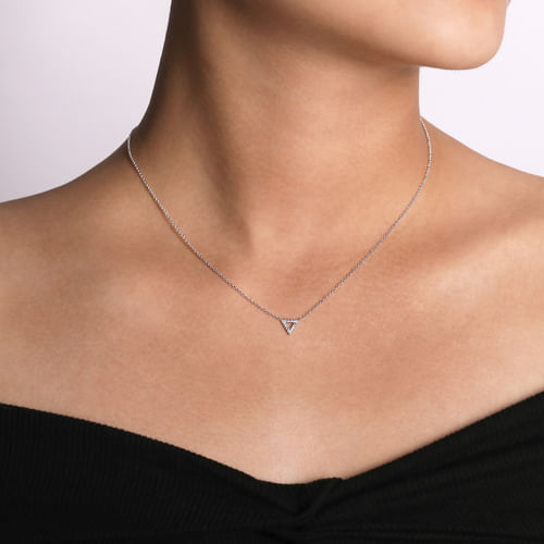 Open 14K White Gold Diamond Pavé Triangle Pendant Necklace