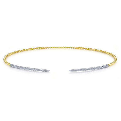 Open 14K Yellow-White Gold Bujukan Beaded Choker Necklace with Pavé Diamonds