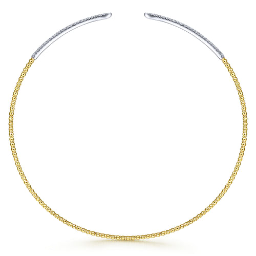 Open 14K Yellow-White Gold Bujukan Beaded Choker Necklace with Pavé Diamonds