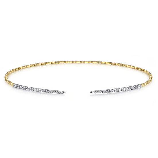 Gabriel - Open 14K Yellow-White Gold Bujukan Beaded Choker Necklace with Pavé Diamonds