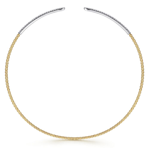 Open 14K Yellow-White Gold Bujukan Beaded Choker Necklace with Pavé Diamonds