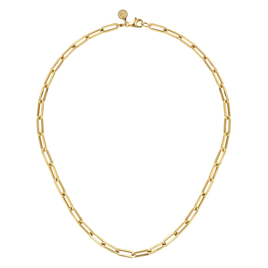 Paperclip Necklace 14K Yellow Gold Link Chain 17inch angle 2 Paperclip Necklace 14K Yellow Gold Link Chain 17inch angle 2