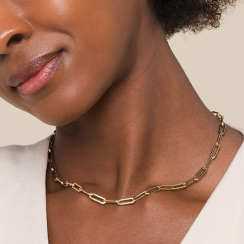Paperclip Necklace 14K Yellow Gold Link Chain 17inch