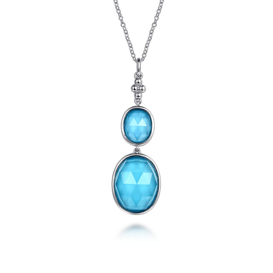 Gabriel - Pendant Drop Necklace 925 Sterling Silver Rock Crystal and Turquoise Bujukan Gabriel - Pendant Drop Necklace 925 Sterling Silver Rock Crystal and Turquoise Bujukan