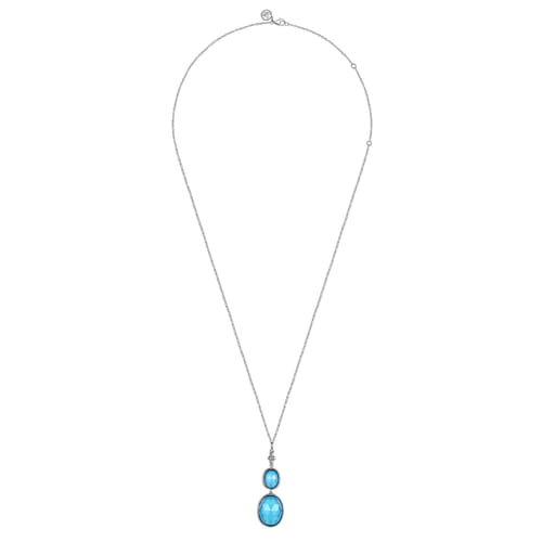 Pendant Drop Necklace 925 Sterling Silver Rock Crystal and Turquoise Bujukan