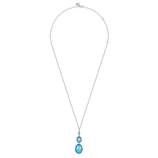 Pendant Drop Necklace 925 Sterling Silver Rock Crystal and Turquoise Bujukan angle 2