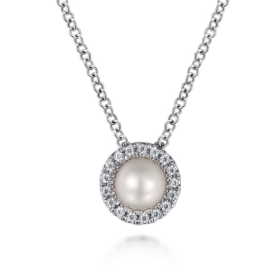 Gabriel - Pendant Necklace 14K White Gold Diamond and Pearl 0.05ct