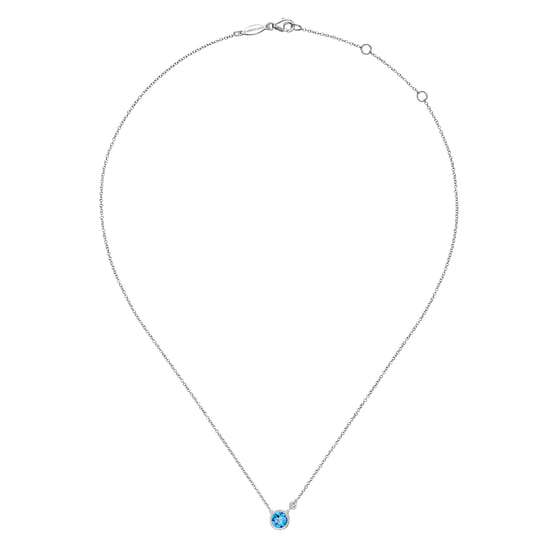 Pendant Necklace 925 Sterling Silver Diamond and Blue Topaz 0.02ct angle 2