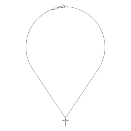 Pendant Necklace Cross 14K White Gold Diamond 0.1ct angle 2