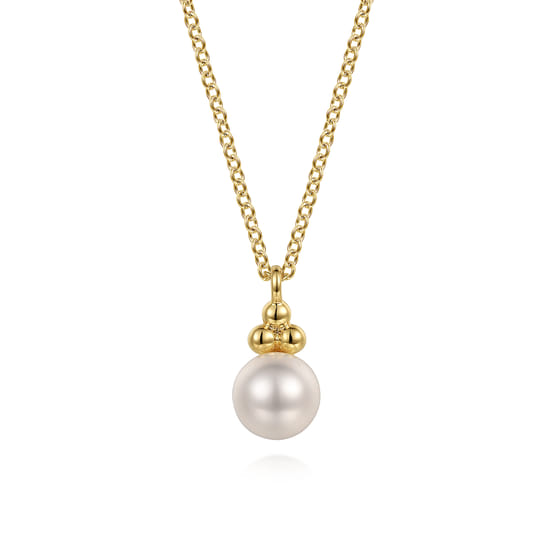Pendant Necklace Drop 14K Yellow Gold Pearl Bujukan