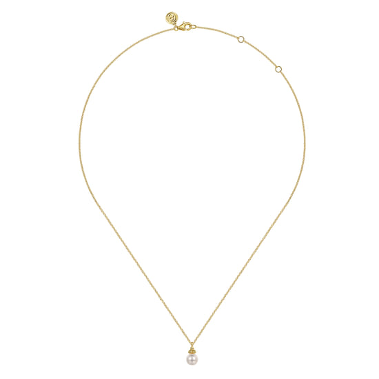 Pendant Necklace Drop 14K Yellow Gold Pearl Bujukan angle 2