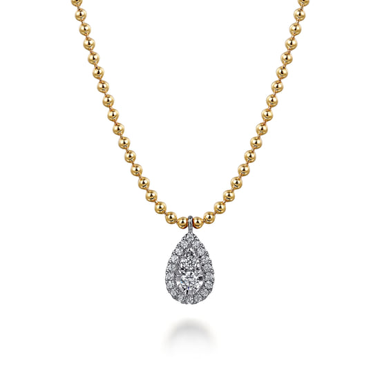 Gabriel - Pendant Necklace Teardrop 14K White and Yellow Gold Diamond 0.25ct Bujukan