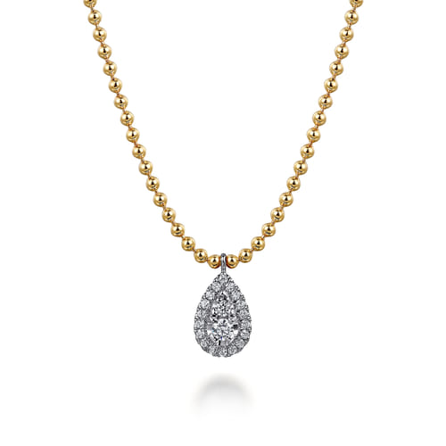 Pendant Necklace Teardrop 14K White and Yellow Gold Diamond 0.25ct Bujukan Pendant Necklace Teardrop 14K White and Yellow Gold Diamond 0.25ct Bujukan