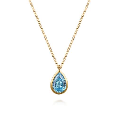 Pendant Necklace Teardrop 14K Yellow Gold Blue Topaz Pendant Necklace Teardrop 14K Yellow Gold Blue Topaz
