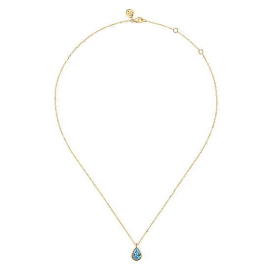 Pendant Necklace Teardrop 14K Yellow Gold Blue Topaz angle 2