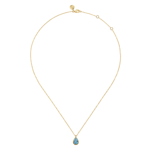 Pendant Necklace Teardrop 14K Yellow Gold Blue Topaz Pendant Necklace Teardrop 14K Yellow Gold Blue Topaz