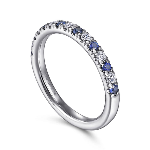 Platinum 15 Stone Diamond and Sapphire Anniversary Band