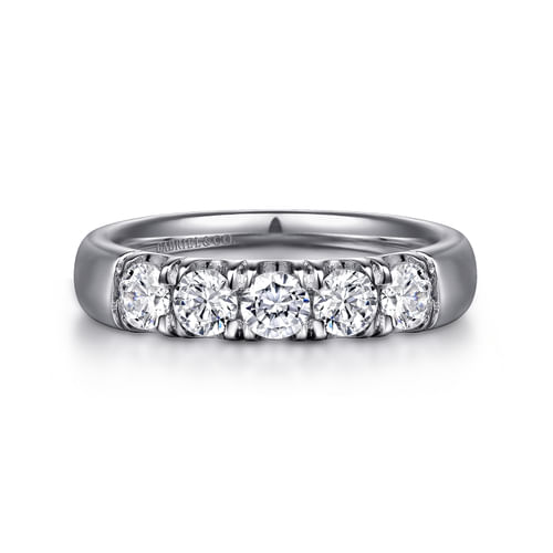 Platinum 5 Stone French Pavé Diamond Anniversary Band