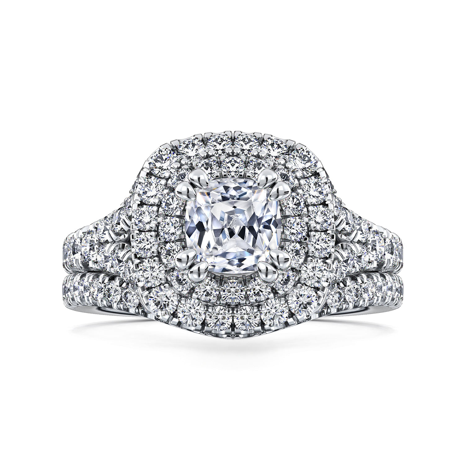 Platinum Cushion Cut Double Halo Diamond Engagement Ring