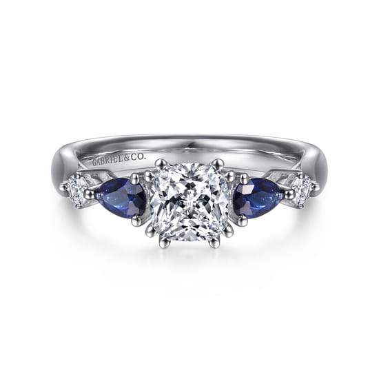 Gabriel - Platinum Cushion Cut Five Stone Sapphire and Diamond Engagement Ring