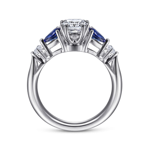Platinum Cushion Cut Five Stone Sapphire and Diamond Engagement Ring