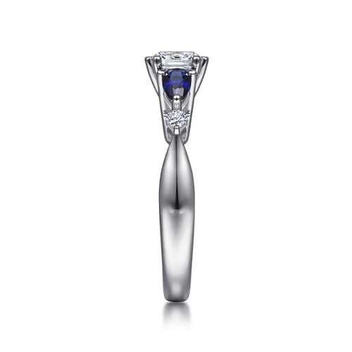 Platinum Cushion Cut Five Stone Sapphire and Diamond Engagement Ring