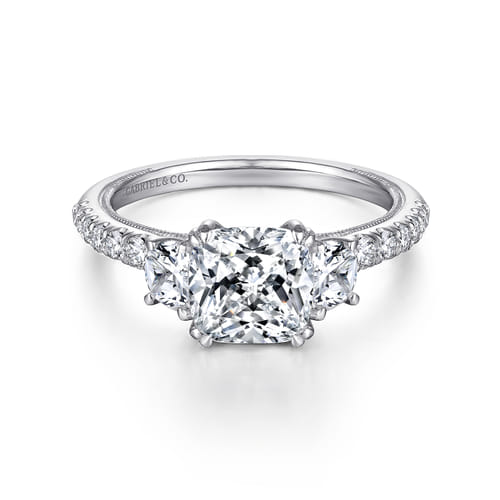 Platinum Cushion Cut Three Stone Diamond Engagement Ring Platinum Cushion Cut Three Stone Diamond Engagement Ring