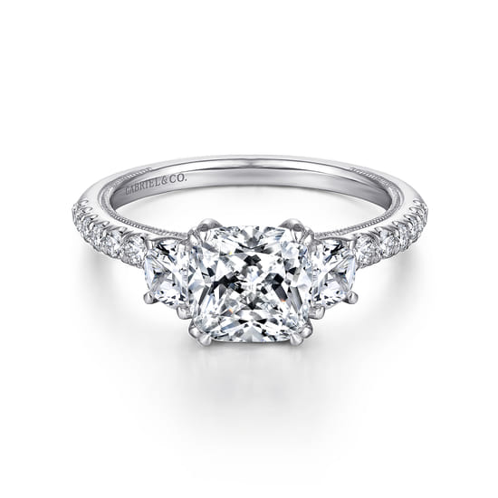 Gabriel - Platinum Cushion Cut Three Stone Diamond Engagement Ring