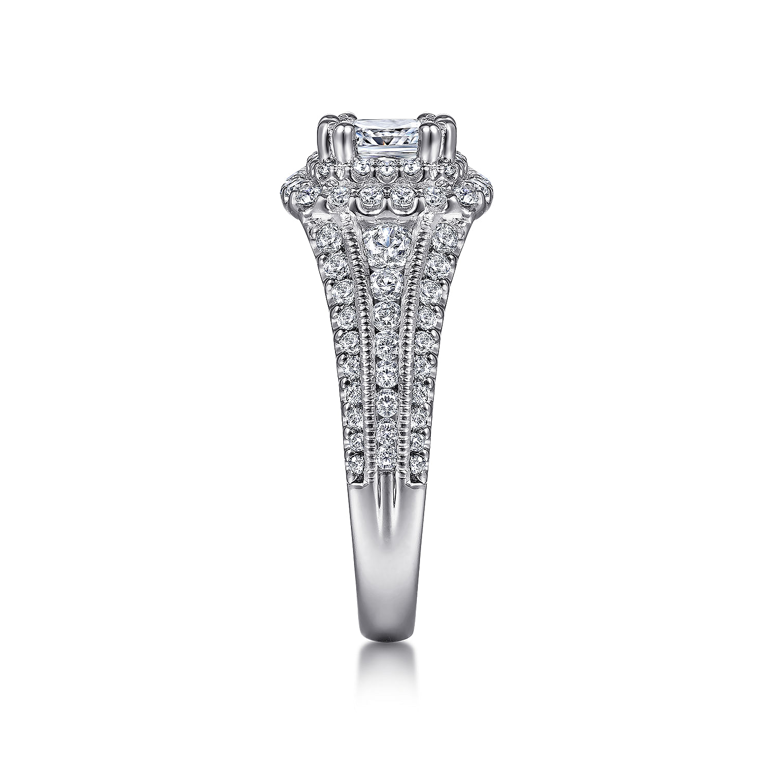 Platinum Cushion Double Halo Diamond Channel Set Engagement Ring
