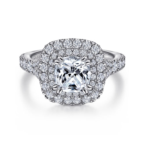 Platinum Cushion Double Halo Diamond Engagement Ring