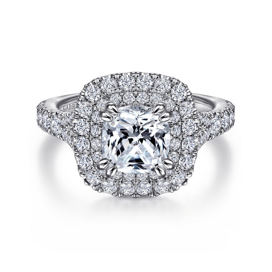 Gabriel - Platinum Cushion Double Halo Diamond Engagement Ring
