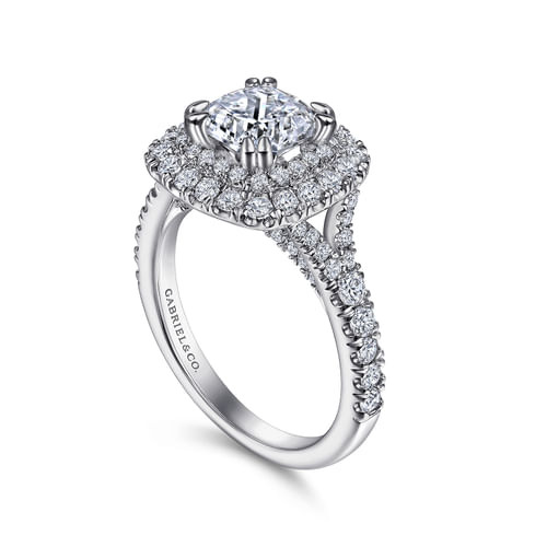 Platinum Cushion Double Halo Diamond Engagement Ring