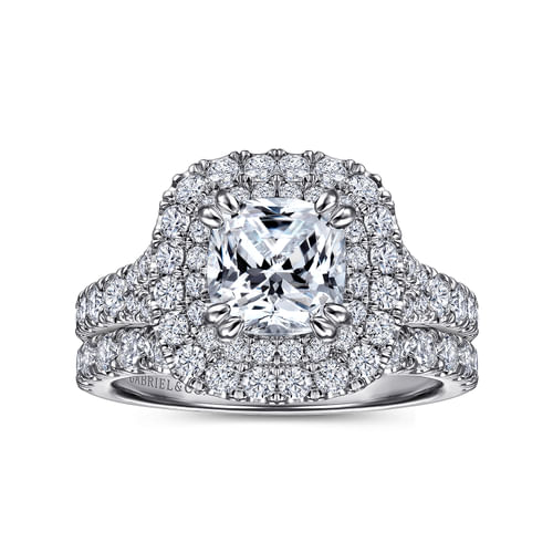 Platinum Cushion Double Halo Diamond Engagement Ring