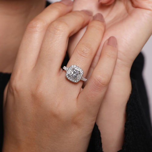 Platinum Cushion Double Halo Diamond Engagement Ring