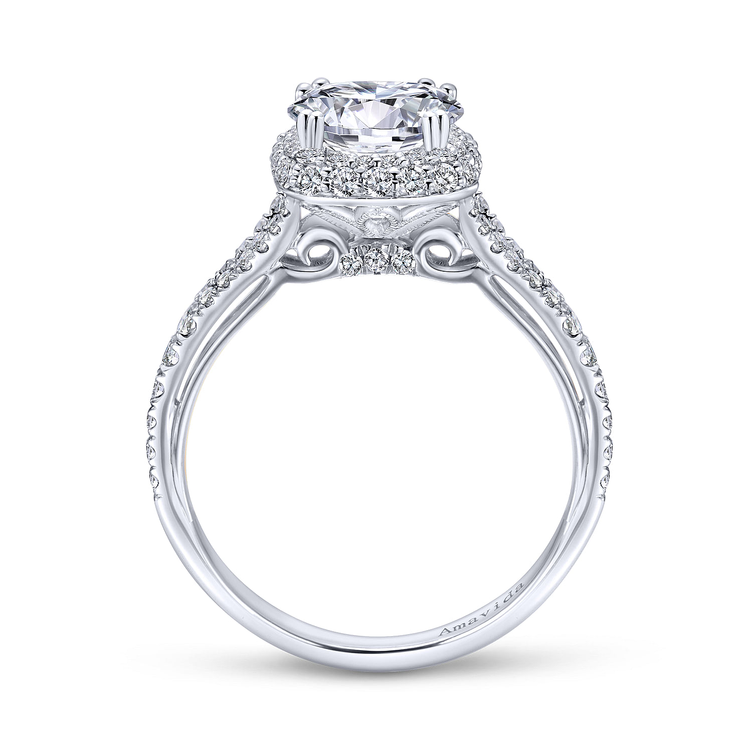 Platinum Cushion Double Halo Round Diamond Engagement Ring