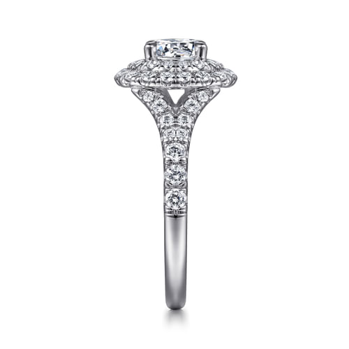 Platinum Cushion Double Halo Round Diamond Engagement Ring